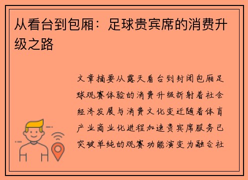 从看台到包厢：足球贵宾席的消费升级之路